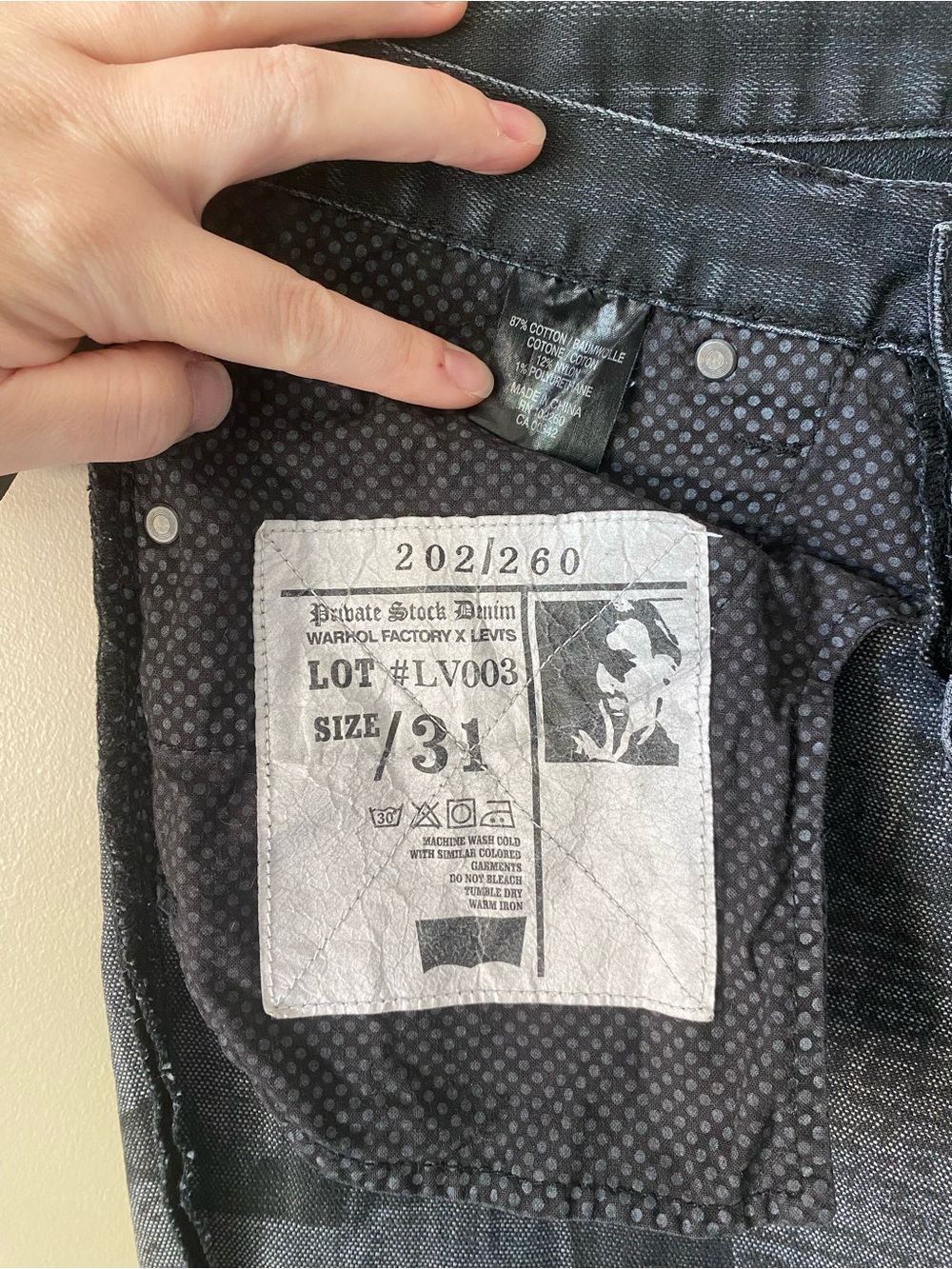 Rare Andy Warhol Factory x Levis Private Stock Denim 31x34, 202 / 260 - Picture 2 of 16